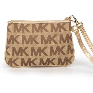 Michael Michael Kors Brown Monogram Canvas Wristlet Coin Pouch
